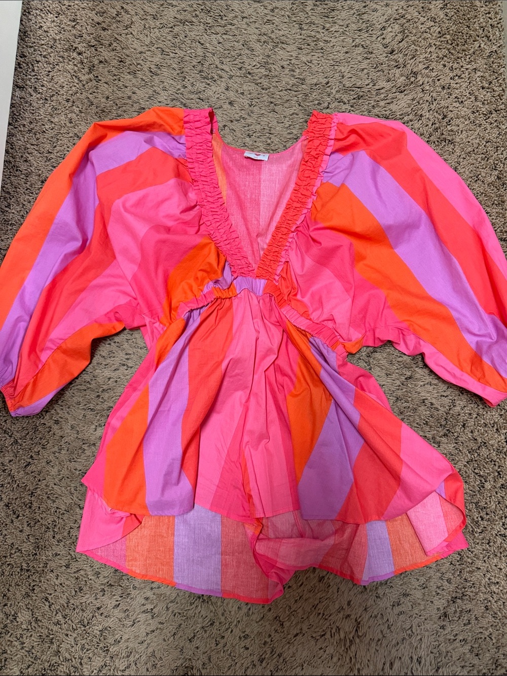 Buddy love V-Neck romper in Pink & Orange
